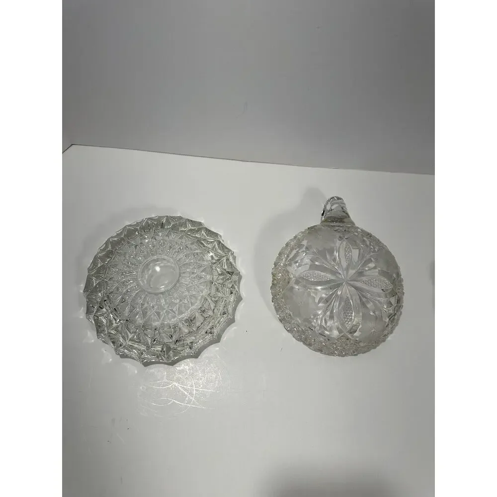 Lot 2 Vintage Large Lead Crystal Cut Clear Glass Ashtray‎ 7” Heavy Dish Etched